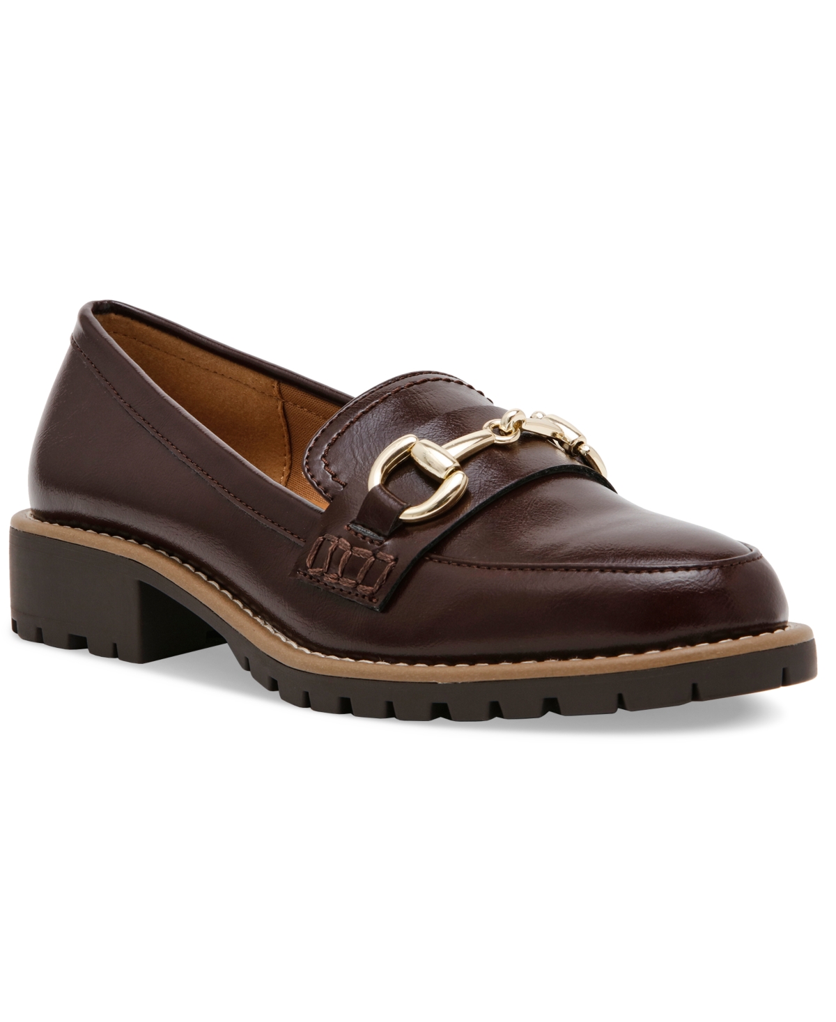 Dv Dolce Vita Women's Celeste Tailored Hardware Chain Lug Sole Loafers In Brown Shiny