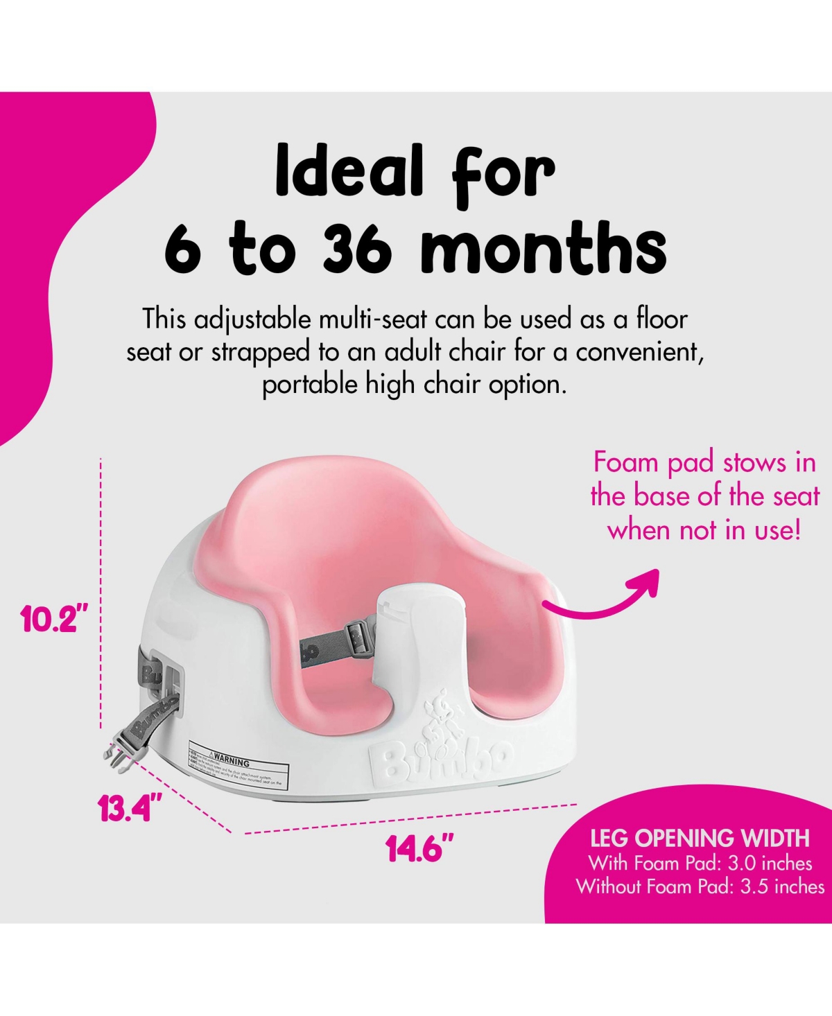 Bumbo Baby Toddler Adjustable 3-in-1 Booster Seat/High Chair & Tray,- Cradle pink