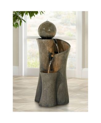 Sphere Curve 39 1/2" High Large Modern Zen Indoor Outdoor Decor Faux Stone Floor Fountain with Light LED