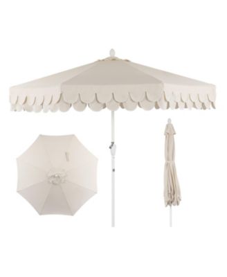 Tracy 9 ft. Classic Midcentury Scalloped Fringe Market Patio Umbrella with Auto-Tilt Crank, Wind Vent and UV Protection