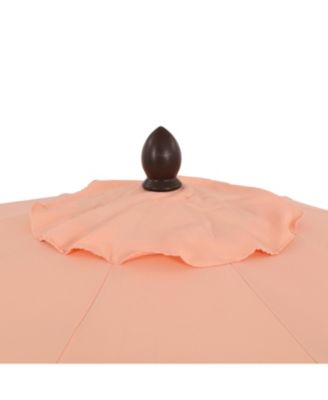 Tracy 9 ft. Classic MidCentury Scalloped Fringe Market Patio Umbrella with Auto-Tilt Crank, Wind Vent and UV Protection in Coral