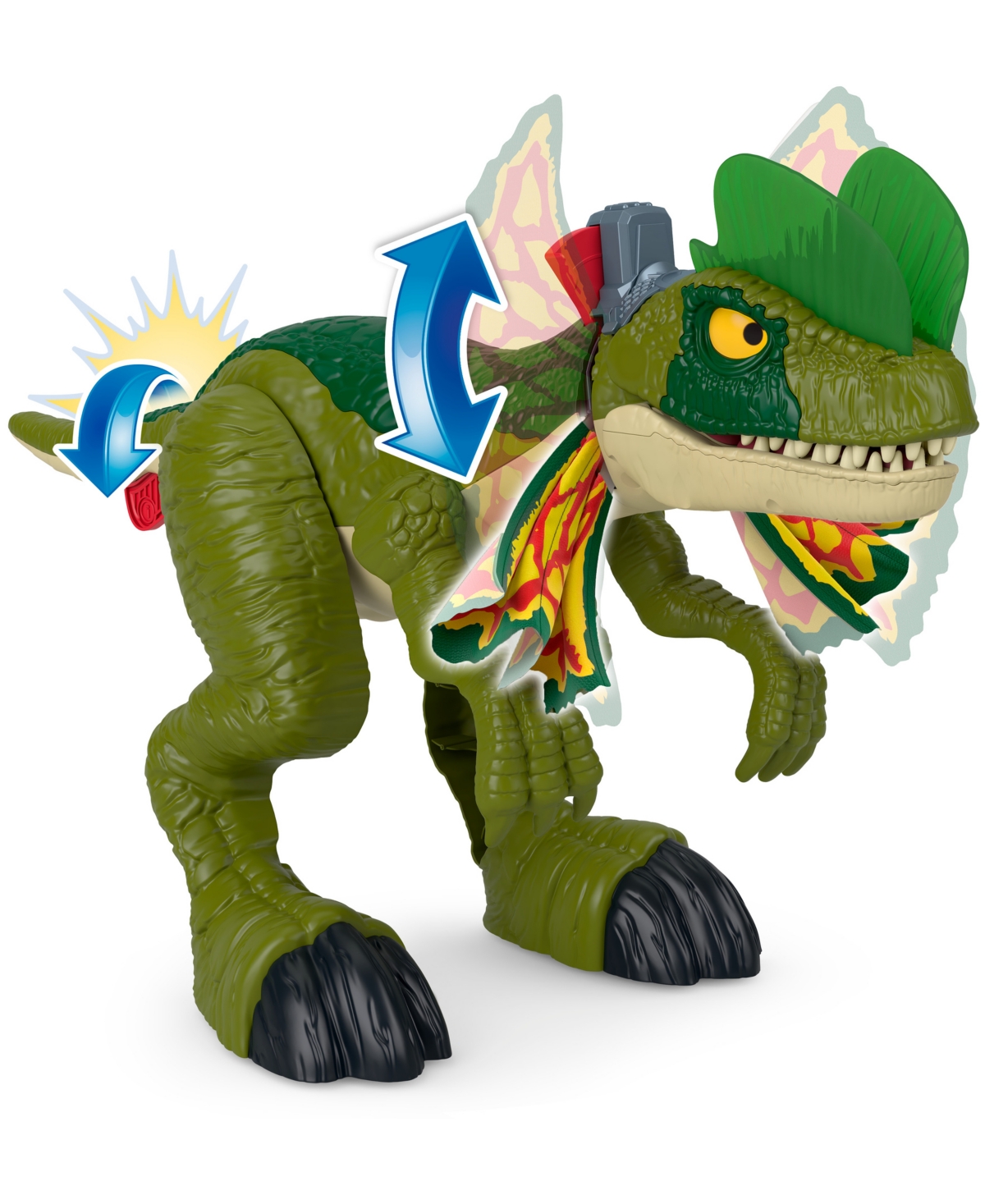 Imaginext Jurassic World Thrash Attack Dilophosaurus Dinosaur Toy With Lights Sounds For Kids In Multi-color