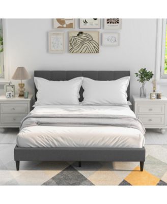 Queen Size Upholstered Platform Bed with Button Tufted Headboard