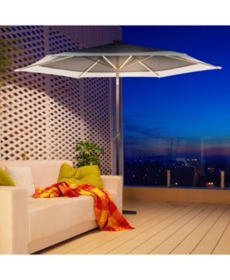 9ft 2-Tone Solar LED Patio Umbrella, 12 LEDs, Auto-Tilt, Crank, UV Protection