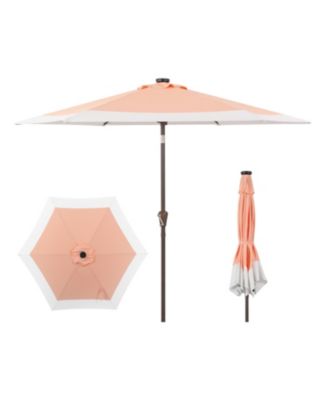 9ft 2-Tone Solar LED Patio Umbrella, 12 LEDs, Auto-Tilt, Crank, UV Protection