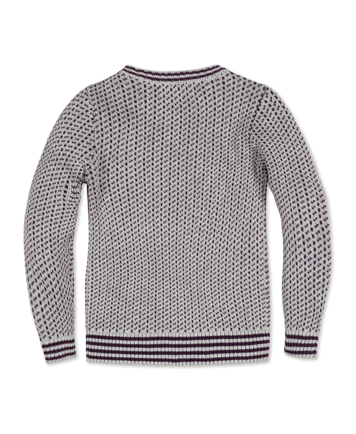 Hope & Henry Boys Organic Long Sleeve Intarsia Crew Neck Sweater with Buttons - Gray heather and plum birdseye