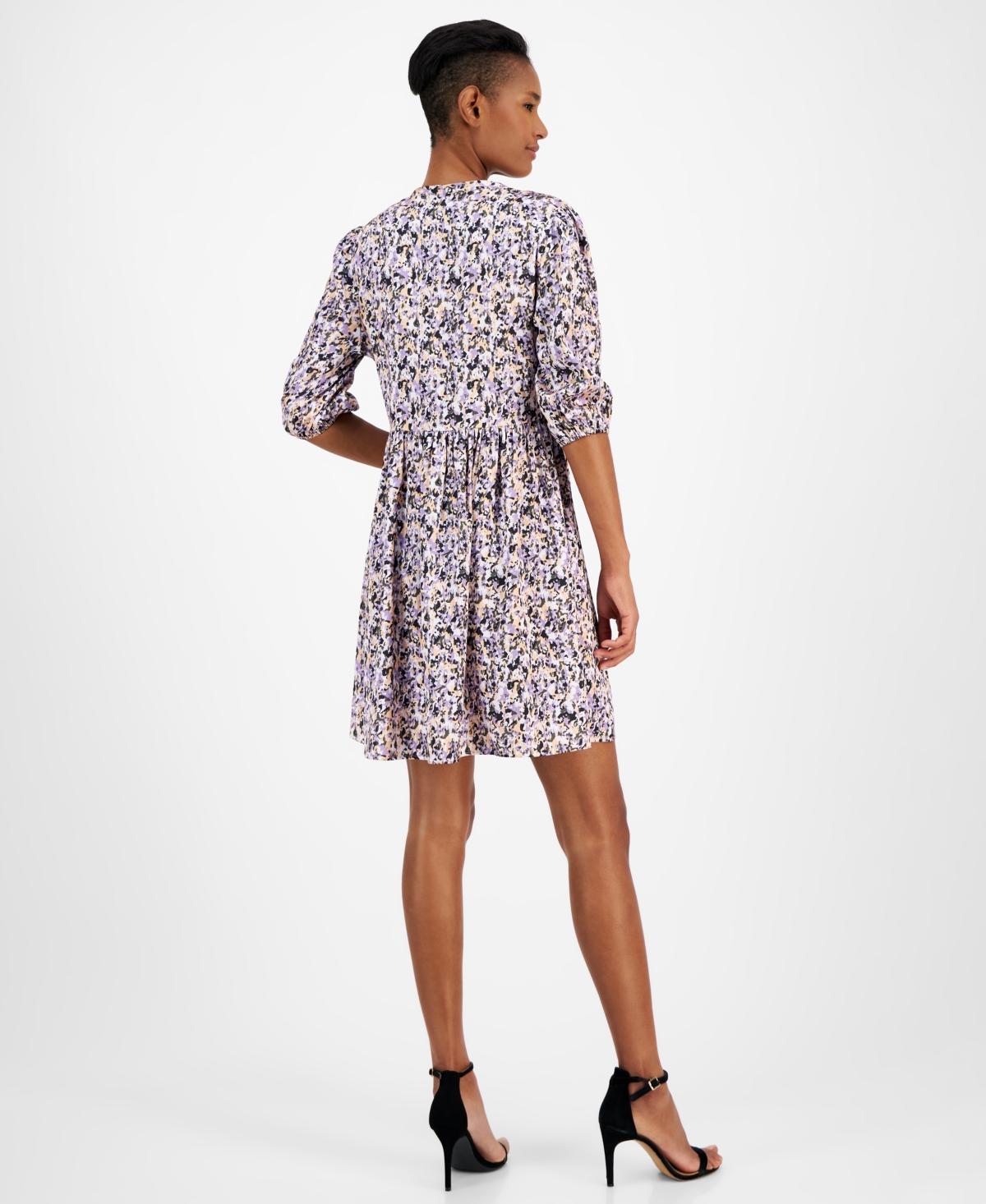 Hugo Boss Cropped-sleeve Dress In Hammered Satin With Seasonal Print In Multi