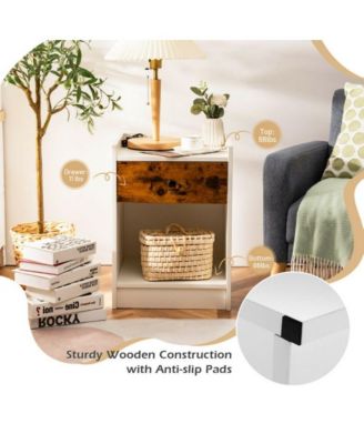 Set of 2 Nightstand with Drawer Cabinet End Side Table Raised Top