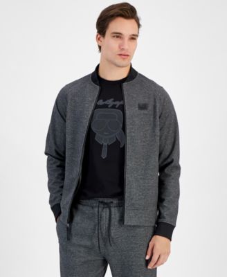 KARL LAGERFELD PARIS - Men's Slim-Fit Heathered Bomber Track Jacket