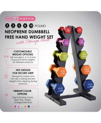 Neoprene Dumbbell Free Hand Weight Set with Storage Rack, Multicolor