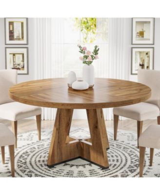 47" Round Wood Dining Table – Farmhouse Kitchen Table for 4 with Wooden Top and Legs