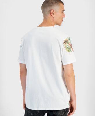 Men's Relaxed Fit Short Sleeve Crewneck Floral Hawk Print T-Shirt