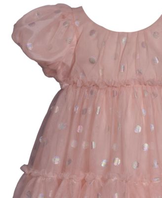 Baby Girls Puff Sleeved Foiled Dot Mesh Party Dress 