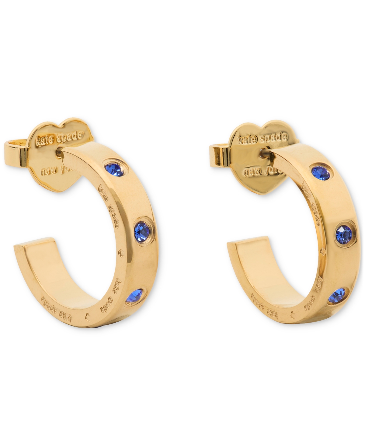 Kate Spade Gold-tone Stainless Steel Small Color Pave Huggie Hoop Earrings, 0.68" In Sapphire.