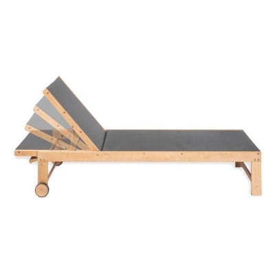 Trabuco Coastal Modern Acacia Wood Mesh 3-Position Outdoor Chaise Lounge Set with Side Table