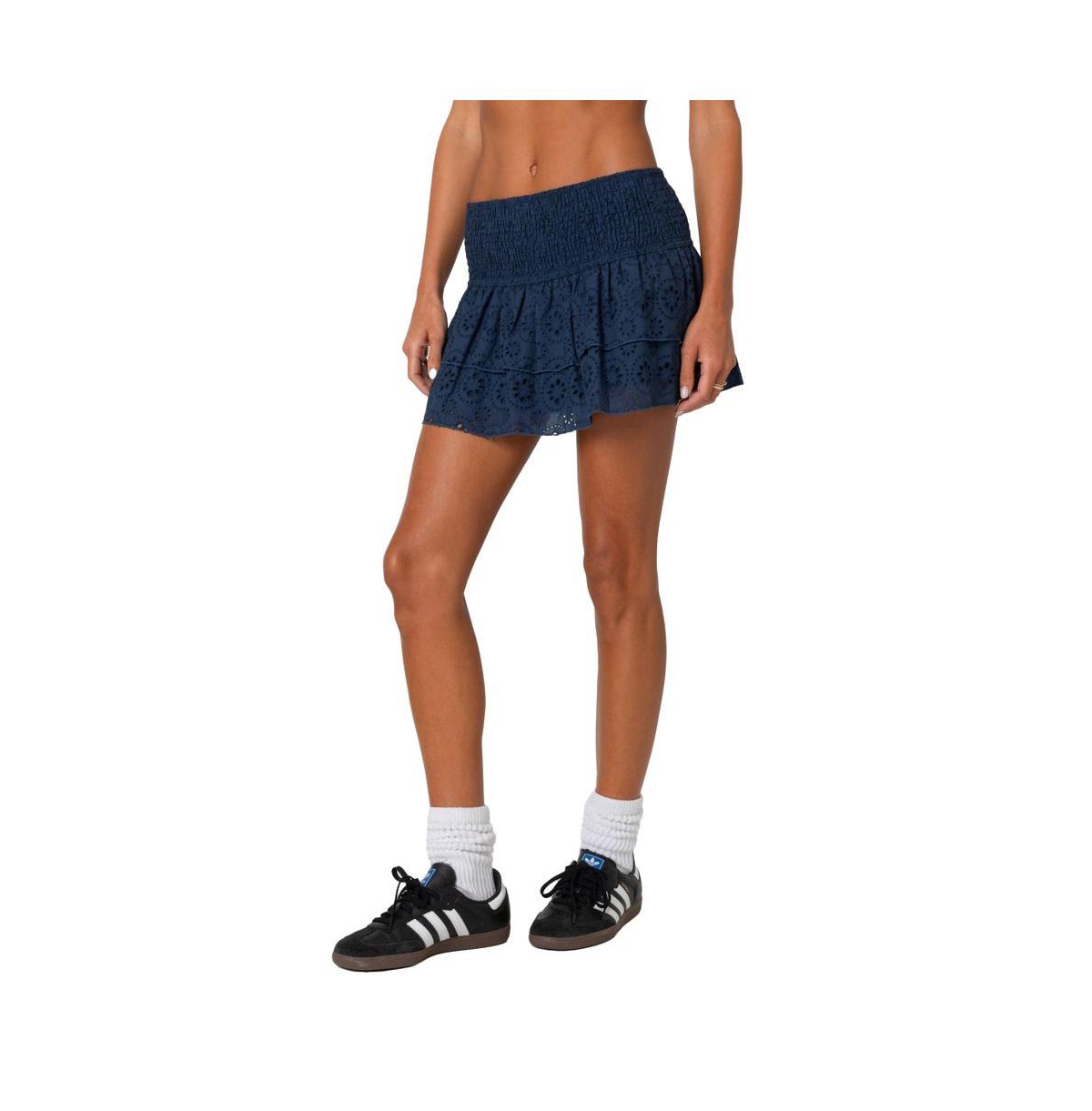 Edikted Women's Scrunchy ruffled eyelet mini skirt - Dark-blue