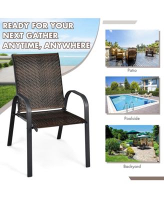 Set of 6 Outdoor PE Wicker Stackable Chairs with Sturdy Steel Frame