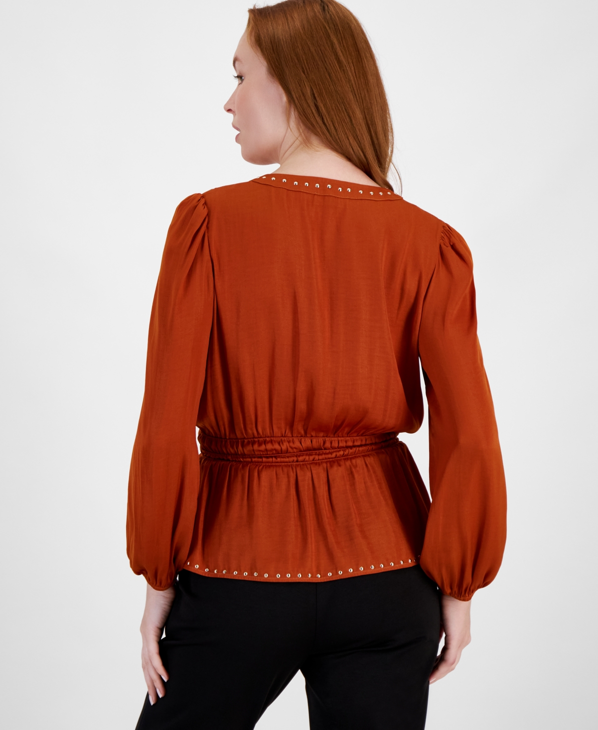 T Tahari Women's Grommet-Trim V-Neck Peplum Top