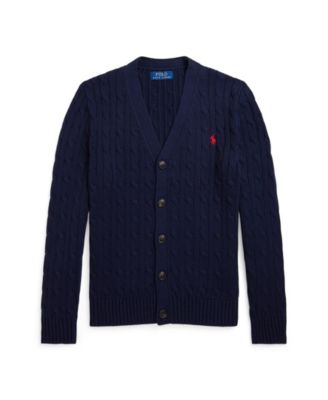 Big Boys Cable-Knit Cotton V-Neck Cardigan Sweater