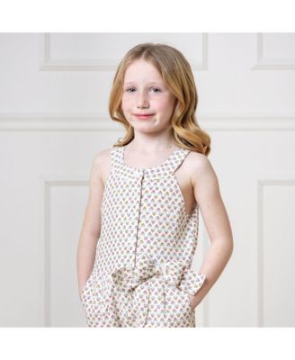 Big Girls Halter Button Front Linen Romper