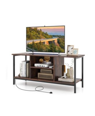 TV Stand Entertainment Center with Open Storage Shelves and Power Outlets to 50 Inches