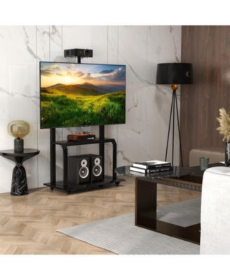 Mobile TV Stand with Camera Shelf and AV Shelves for 32-80 Inch Flat/Curved TVs