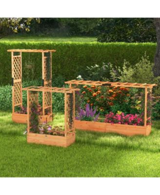 Raised Garden Bed with Side Trellis Hanging Roof and Planter Box