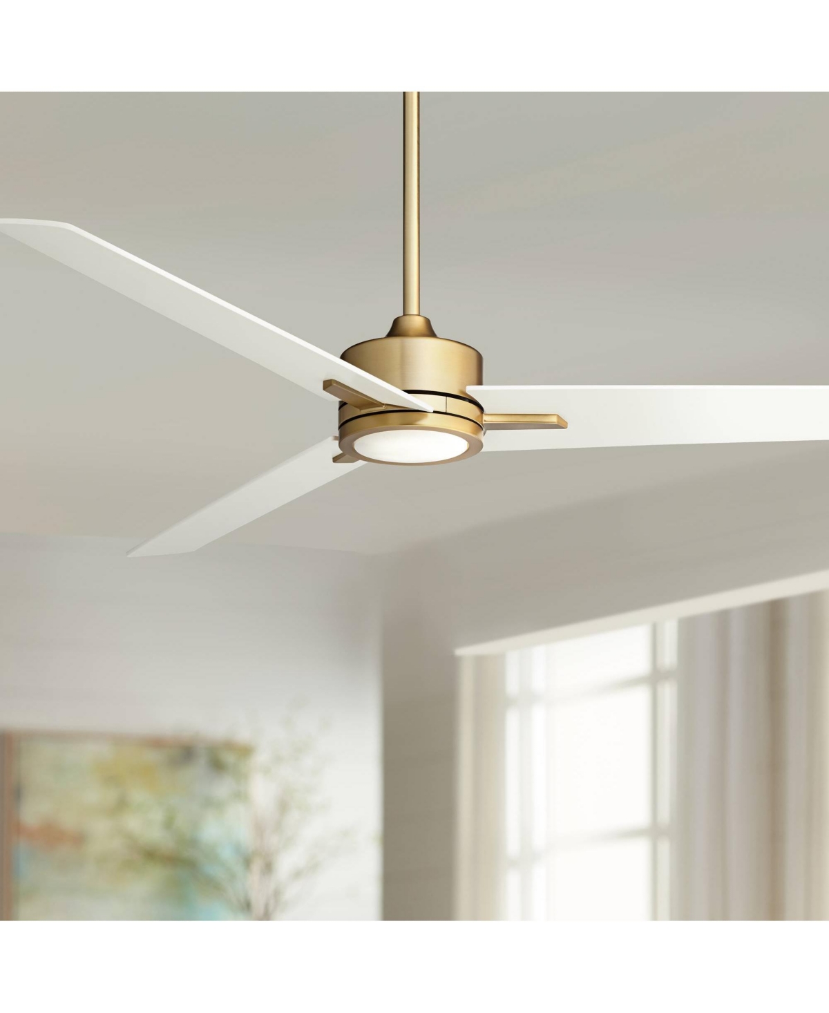 Casa Vieja Monte Largo Modern Mid Century Indoor Ceiling Fan 3 Blade Led Light Remote Control Soft Brass Finish White Blades Bedroom Living Room K