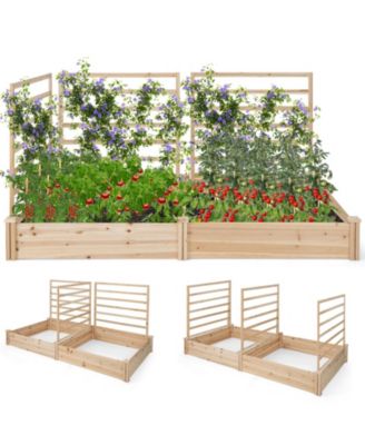 Raised Garden Bed with 2 Planter Boxes and 3 Trellis-Natural