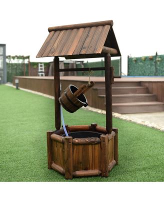 Garden Rustic Wishing Well Wooden Water Fountain with Pump