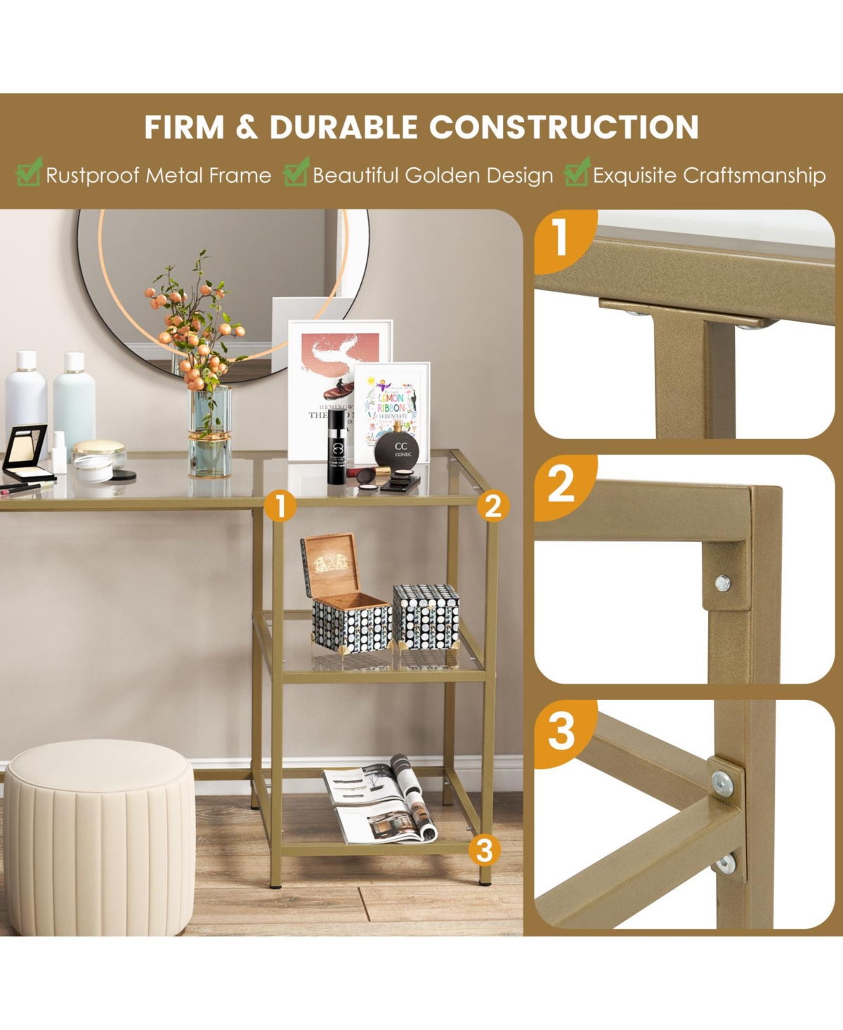 Sugift Modern Console Table with 2 Open Shelves and Metal Frame