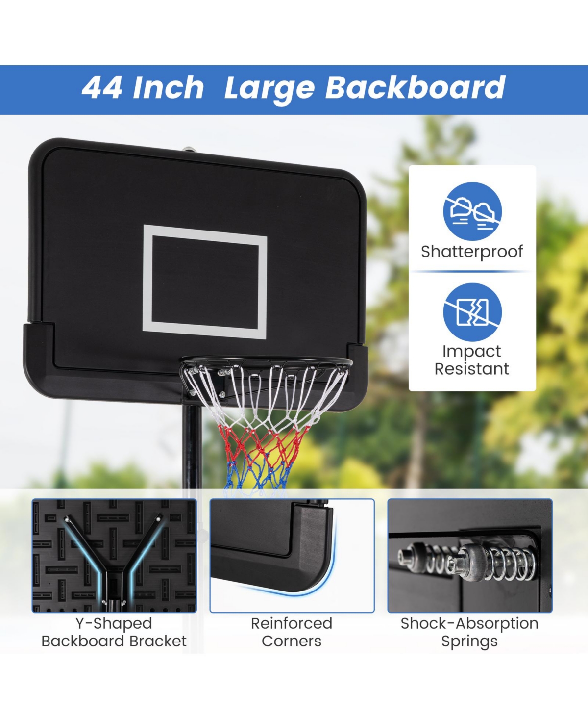 Givimo 6.5-10 Ft Adjustable Portable Basketball Hoop with 44 Inch Shatterproof Backboard & Fillable Base
