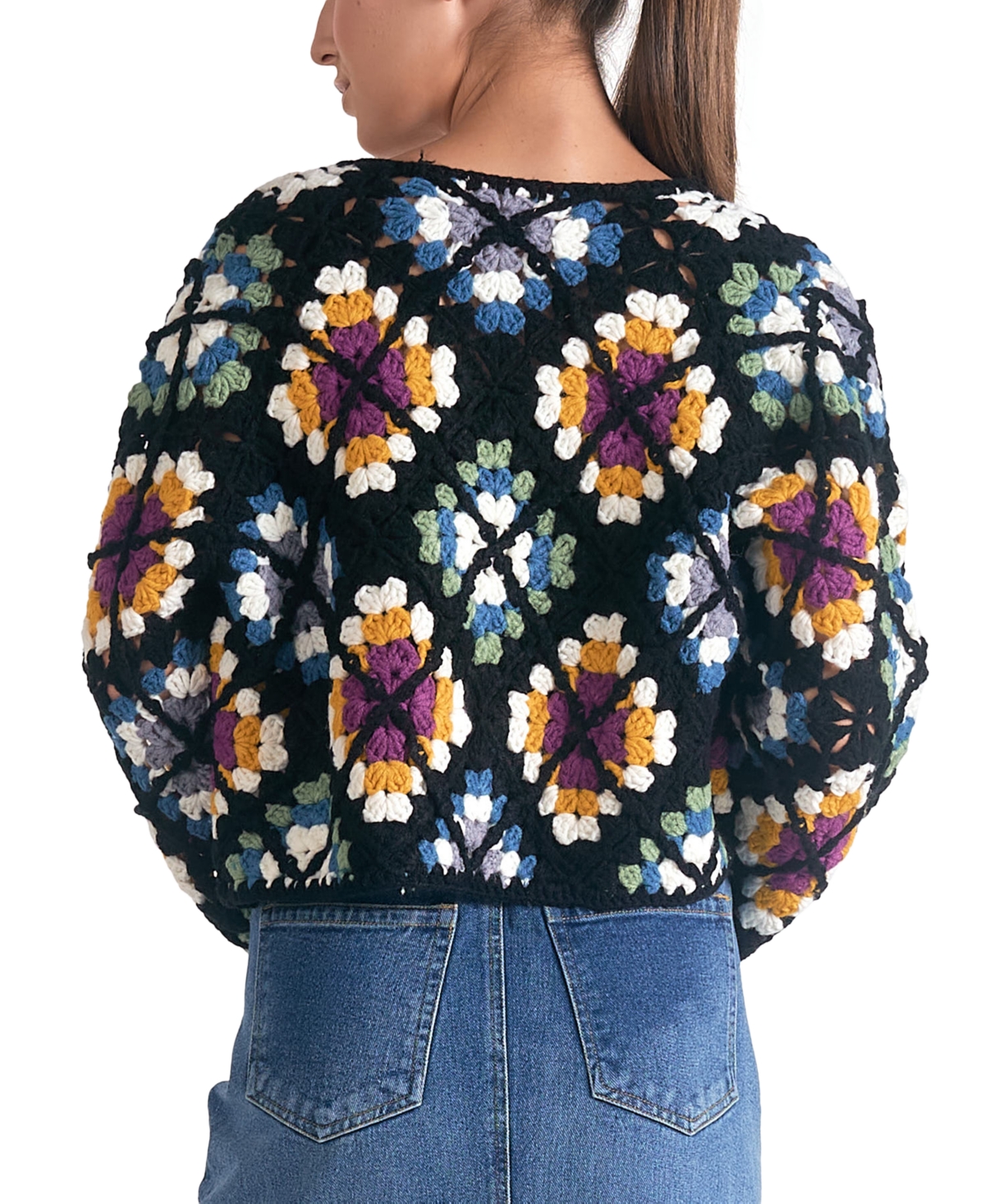 Elan Women's Crochet Open-Front Cardigan