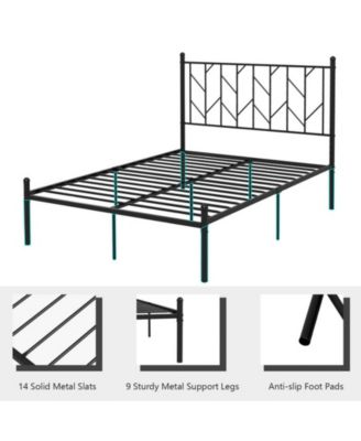 Queen Size Platform Bed Frame with Sturdy Metal Slat Support