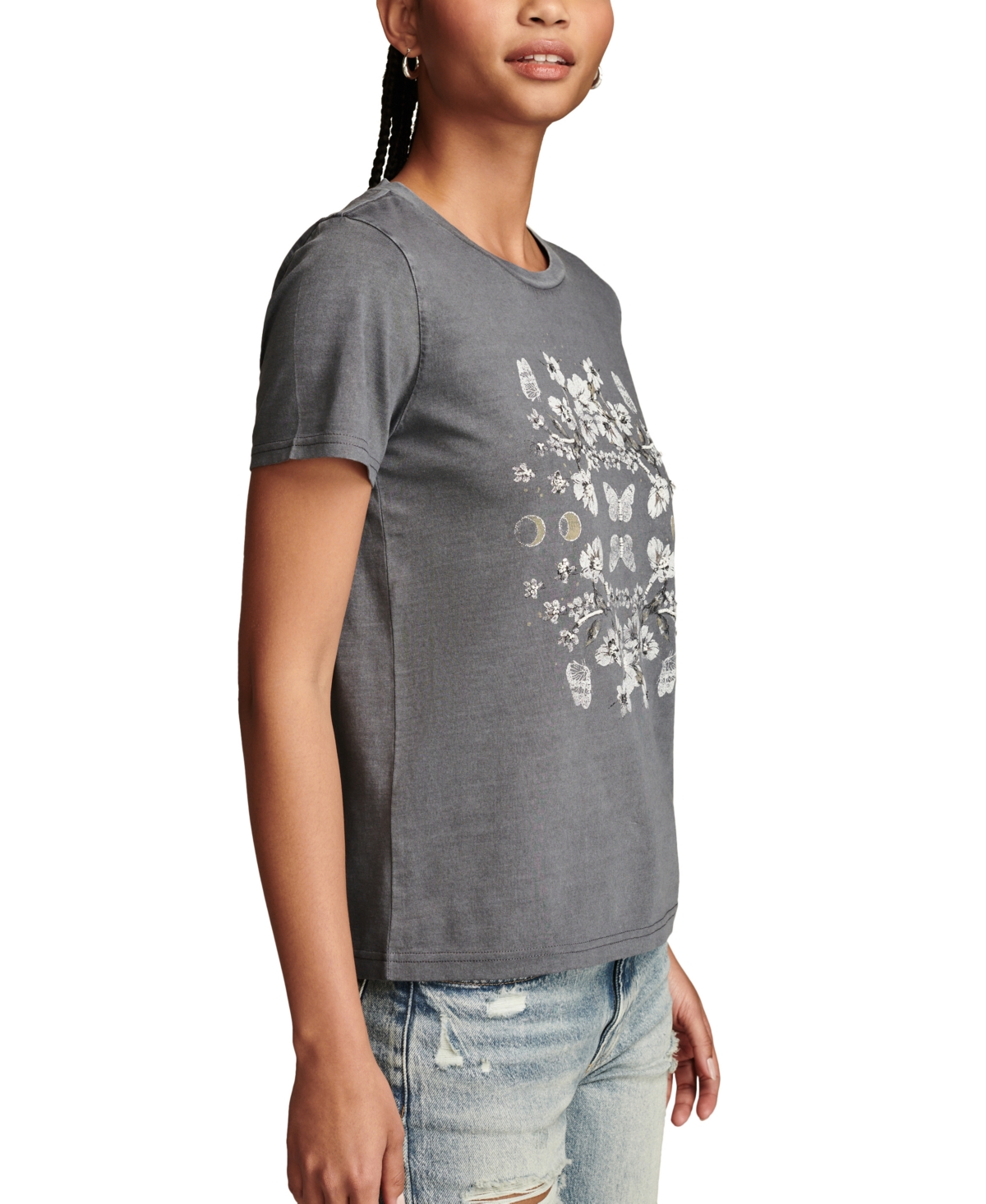 Lucky Brand Women's Mirror Floral Graphic Classic Cotton T-Shirt