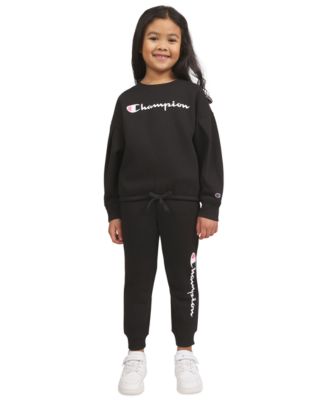 Champion - Little Girls Fleece Crewneck Sweatshirt & Jogger Pants, 2 Piece Set