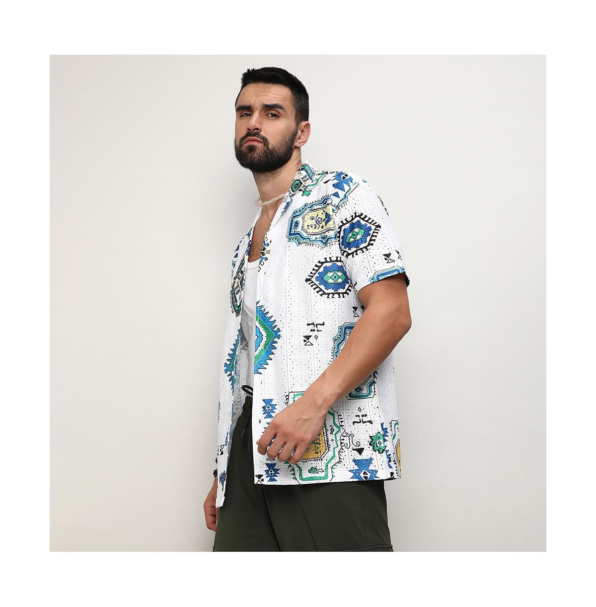 Men's Chalk White Mesh Aztec Shirt