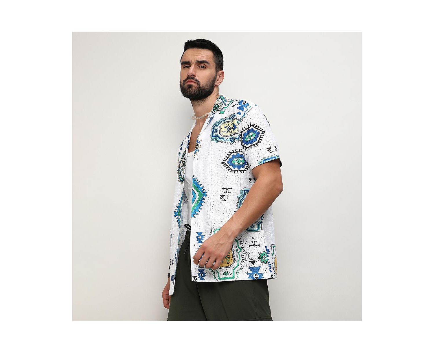 Men's Chalk White Mesh Aztec Shirt
