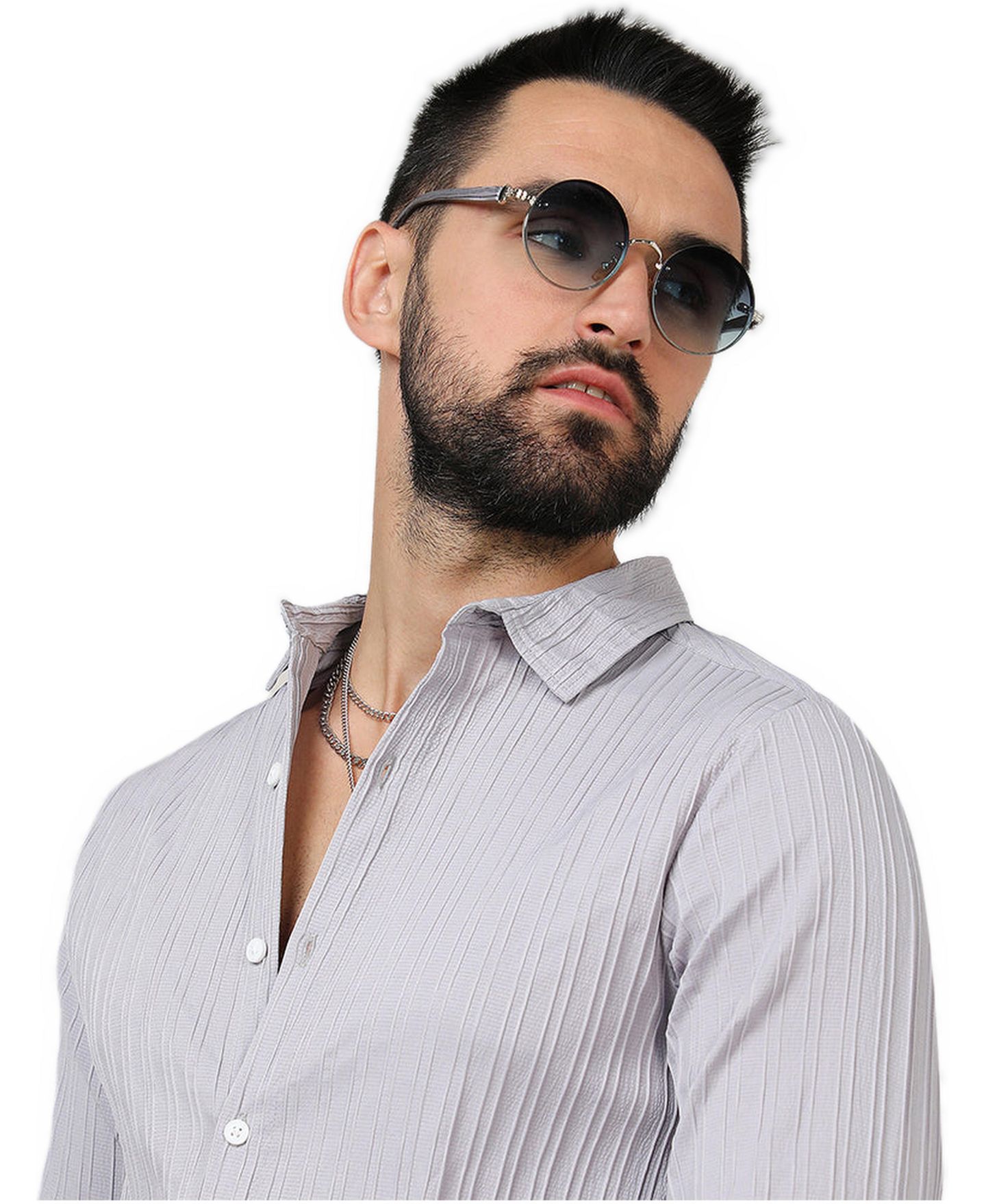 Мужская рубашка Cahoot Campus Sutra Moon Grey Self-Design Striped, цвет: Серый — фото 4