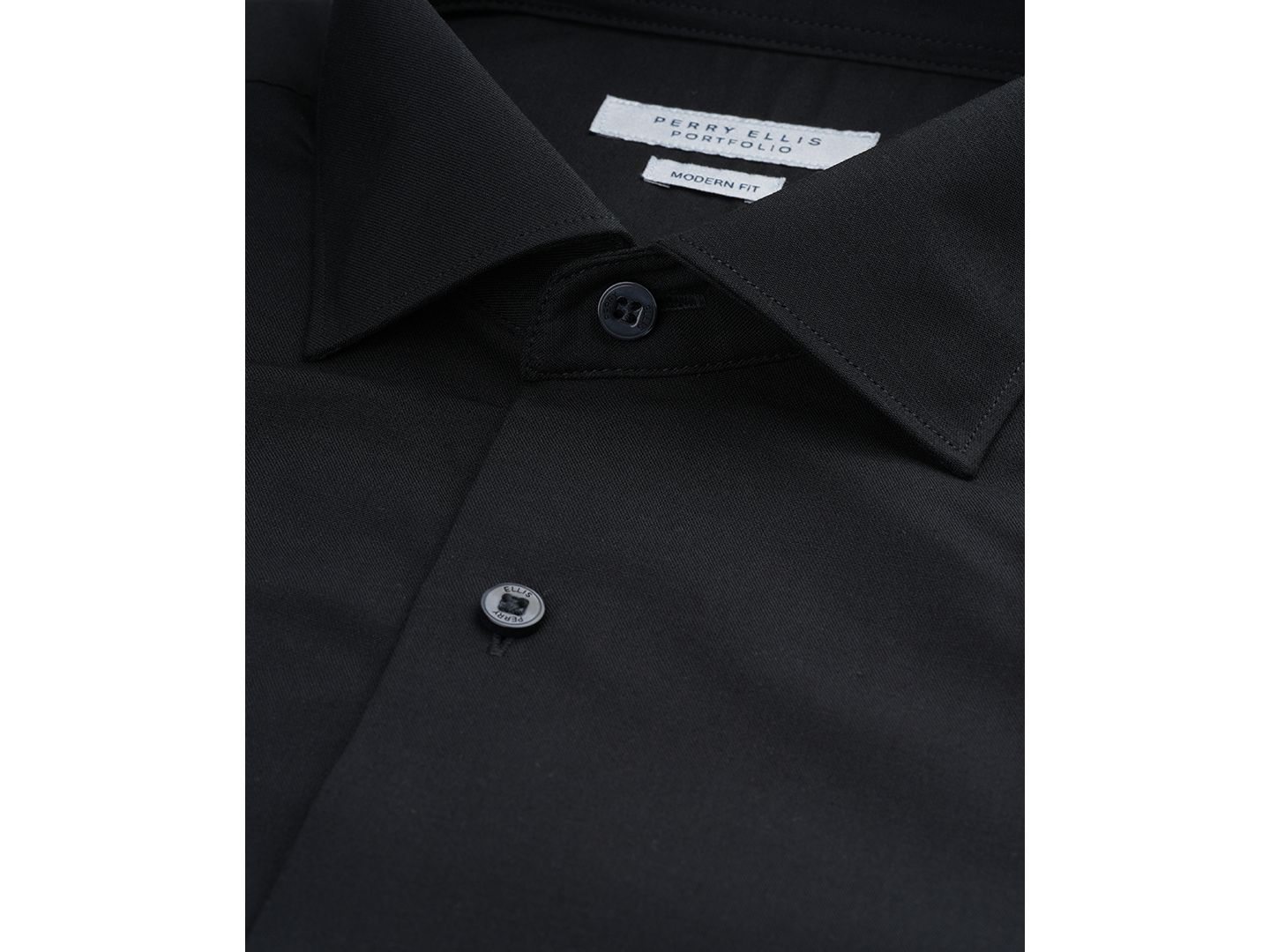 Мужская рубашка Perry Ellis Portfolio Perry Ellis Modern-Fit Lux Twill Solid Dress Shirt, цвет: Чёрный — фото 2