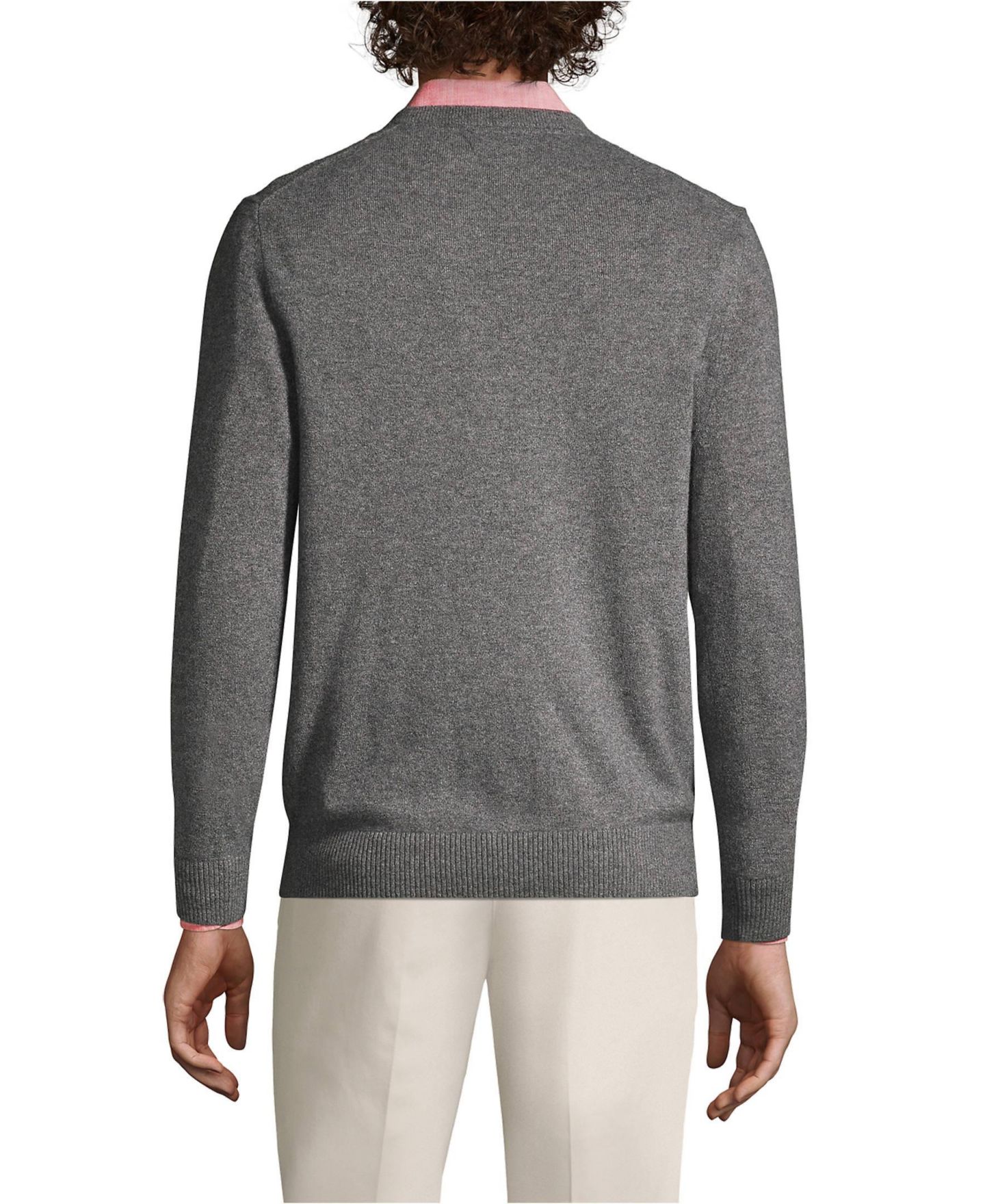 Мужской свитер Lands' End Fine Gauge Cashmere V-neck, цвет: Угольный меланжевый — фото 2