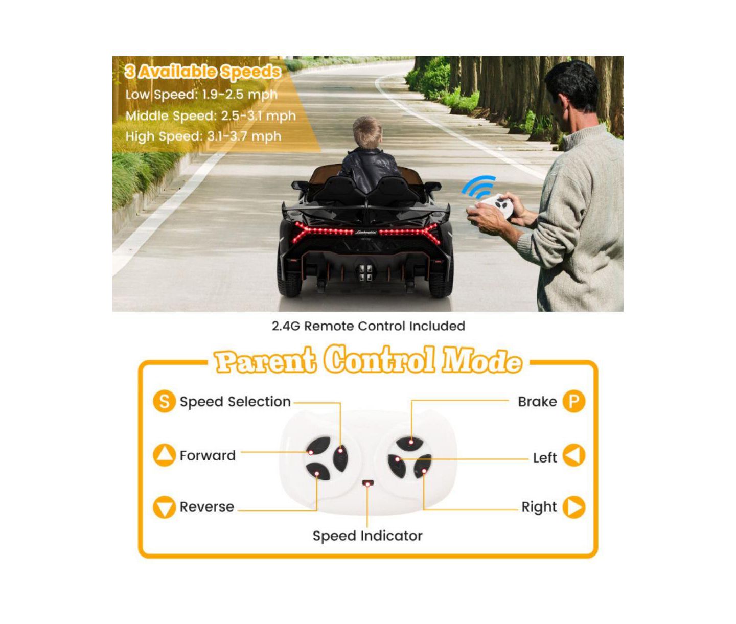Детская игрушка VEBREDA 12V Licensed Lamborghini 4WD Kids Ride-on Sports Car with 2.4G Remote, цвет: Чёрный — фото 7