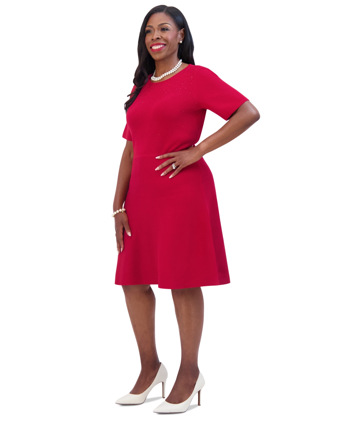 Kasper Women's Embellished Short-Sleeve Fit & Flare Dress