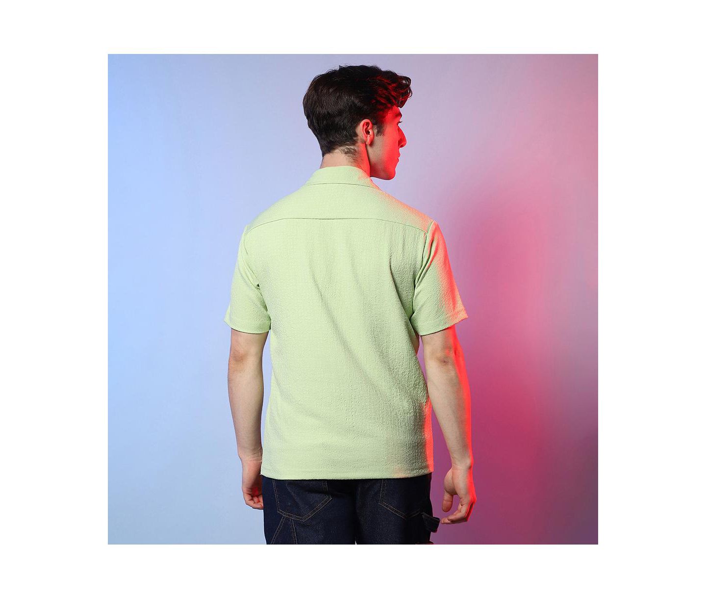 Мужская рубашка Cahoot Lime Green Self-Design Creased Box, цвет: Зелёный — фото 4