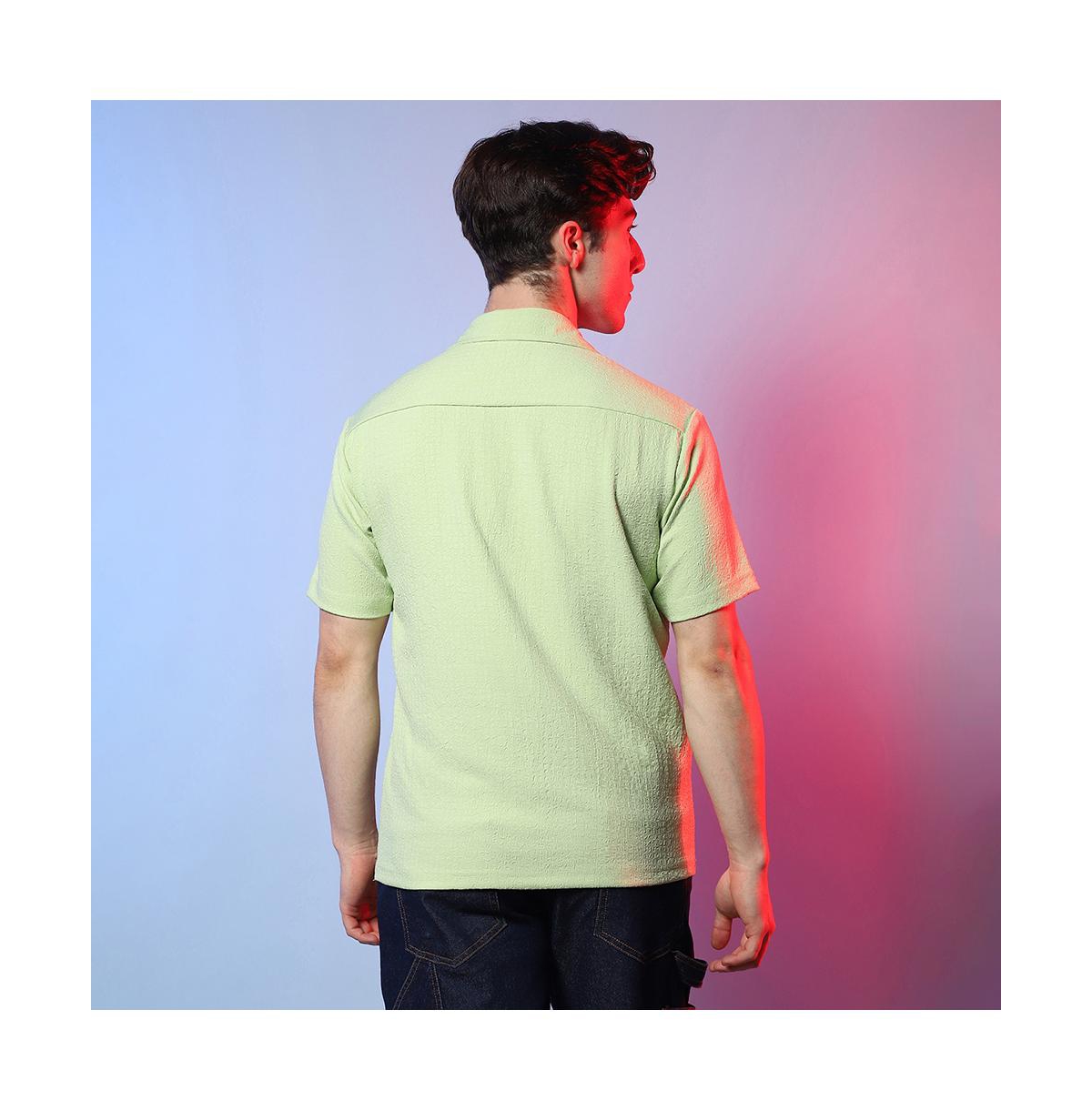 Campus Sutra Men's LimeSelf-Design Creased Box Shirt - Green