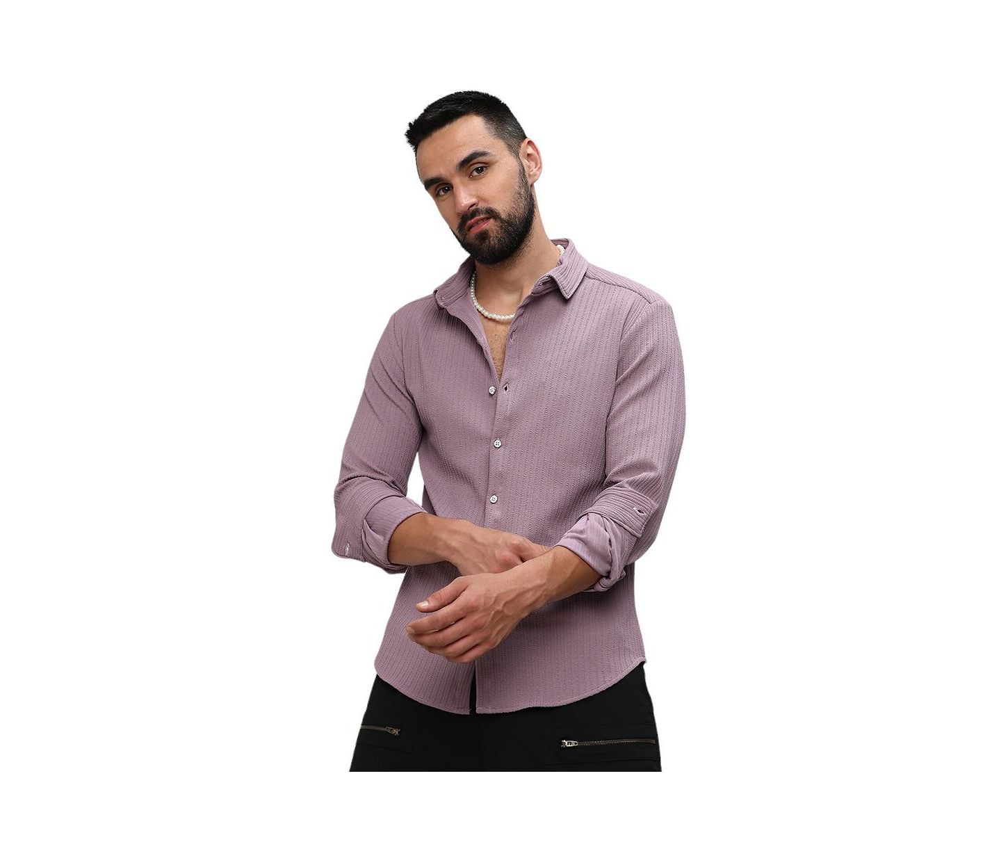 Мужская рубашка Campus Sutra Lavender Stripe-Creased, цвет: Фиолетовый — фото 1