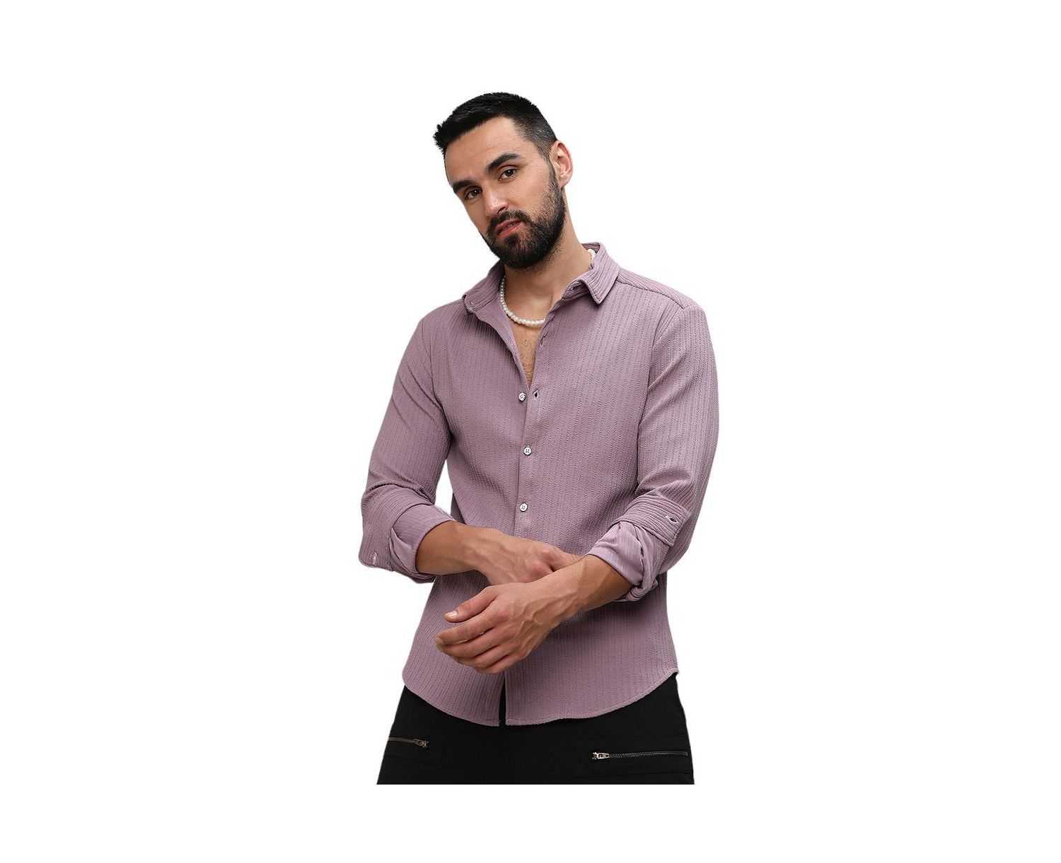 Men's Lavender Stripe-Creased Shirt