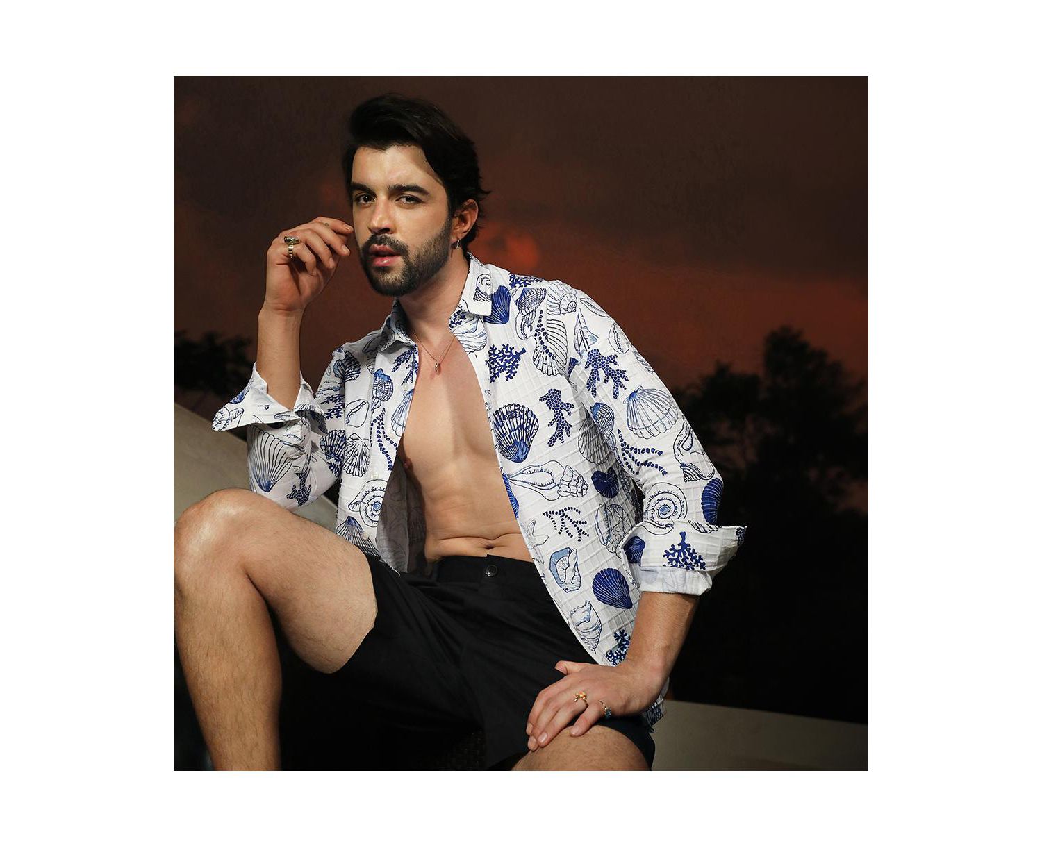 Men's Chalk White:Indigo Blue Seashell Shirt