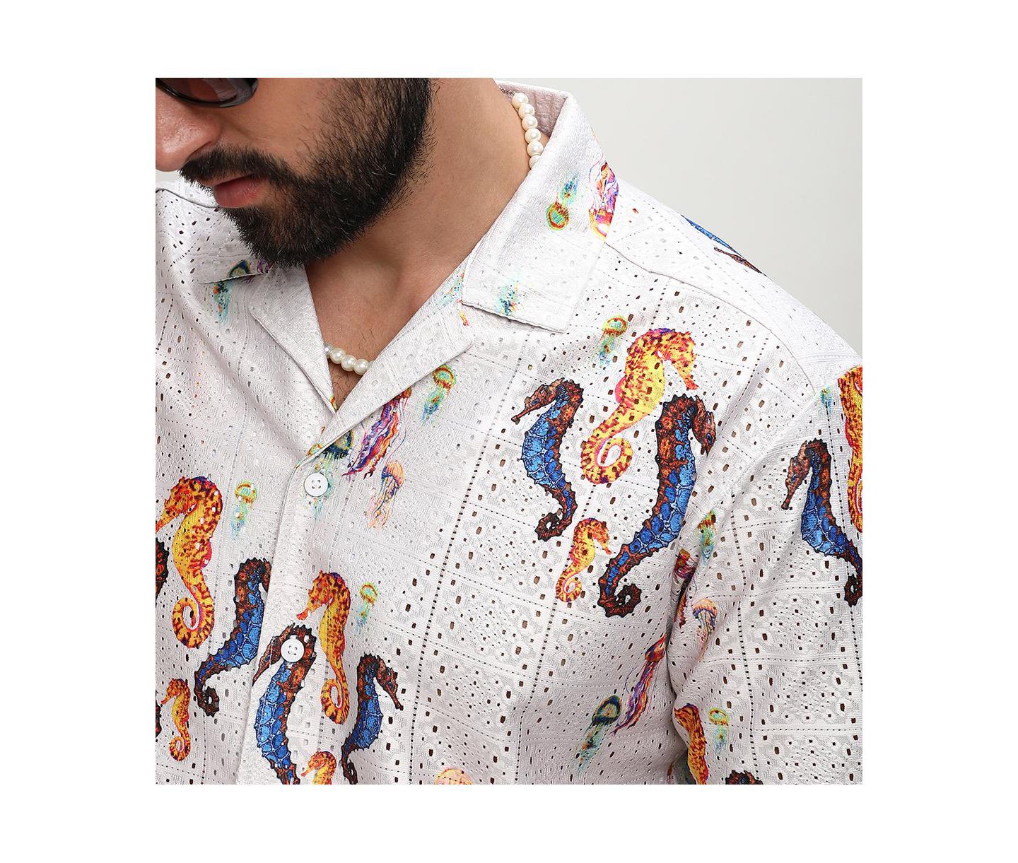 Мужская рубашка Cahoot Campus Sutra Multicolour Mesh Seahorse, цвет: Белый — фото 3