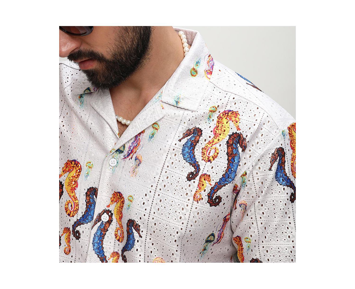 Men's Multicolour Mesh Seahorse Shirt